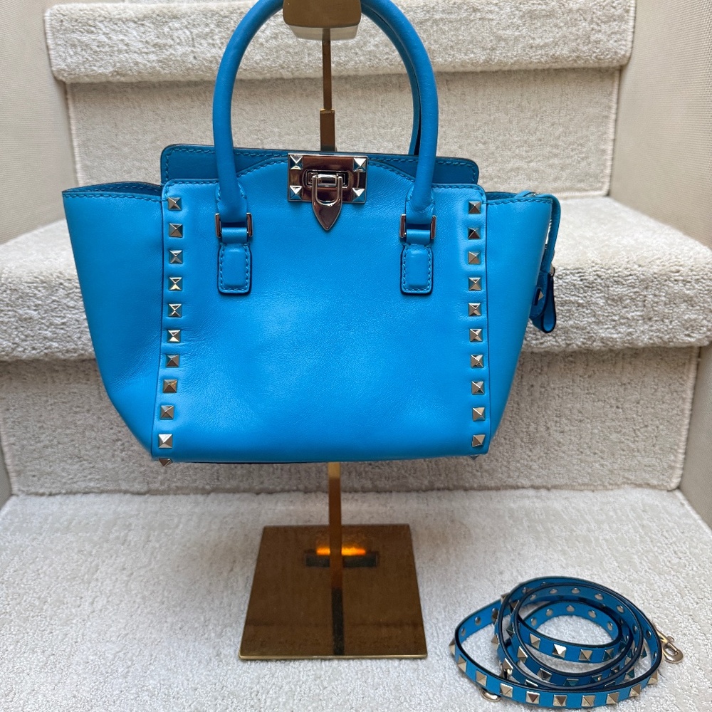Valentino rockstud Tote in Small Size Turquoise Leather